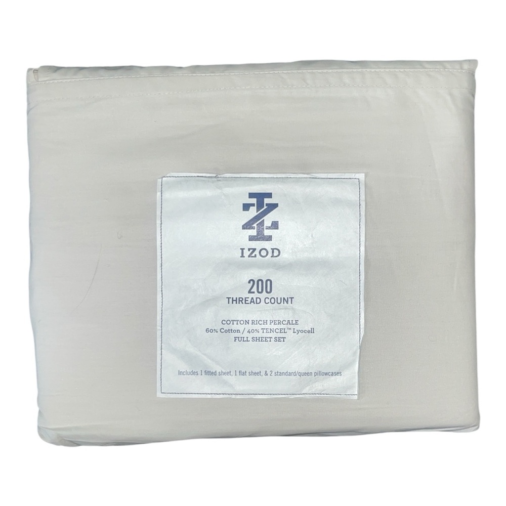 Izod Neutral Cream Cotton-Rich Percale Sheet Set